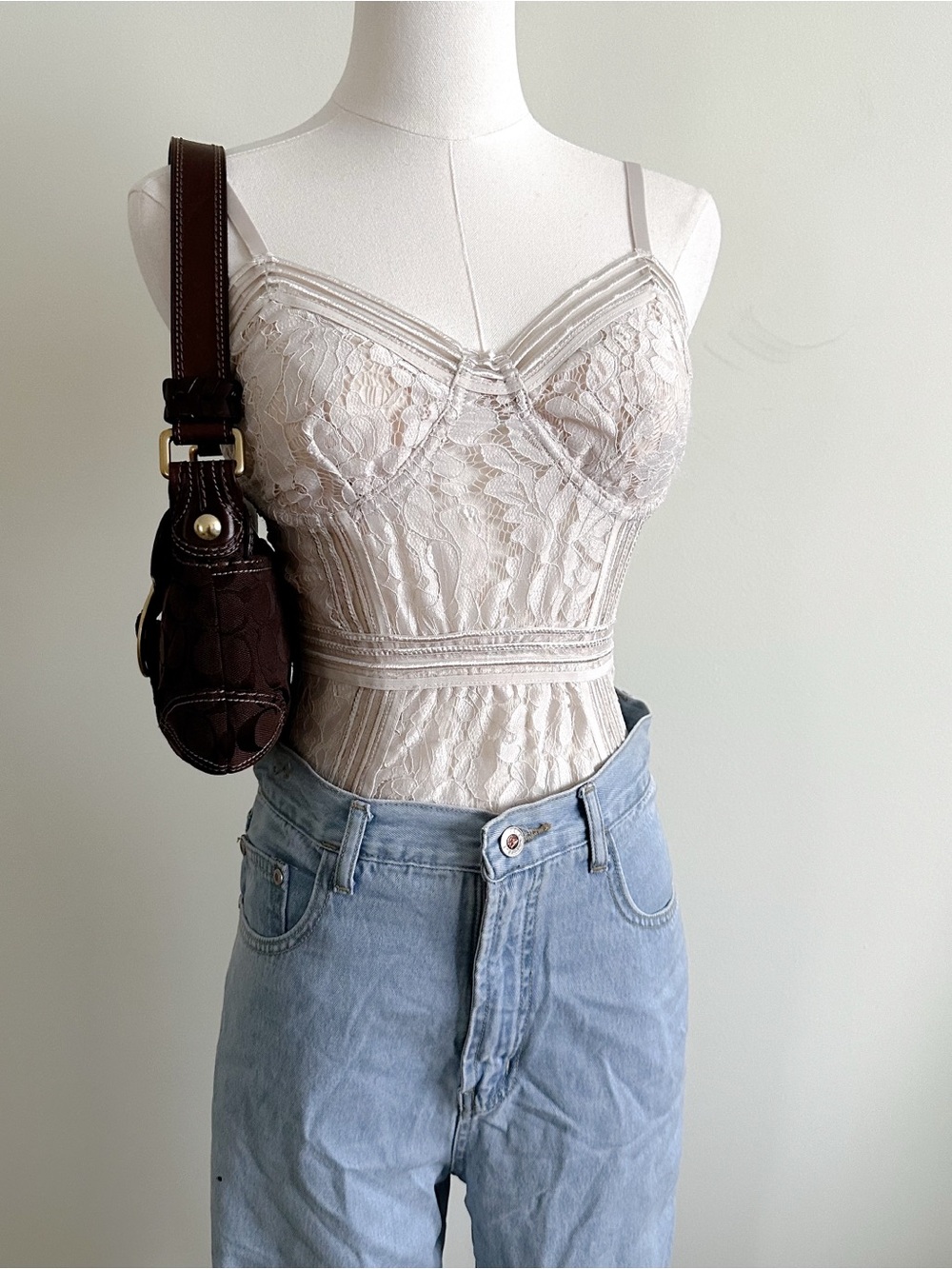 Forever 21 Lace Camisole Cream Bodysuit